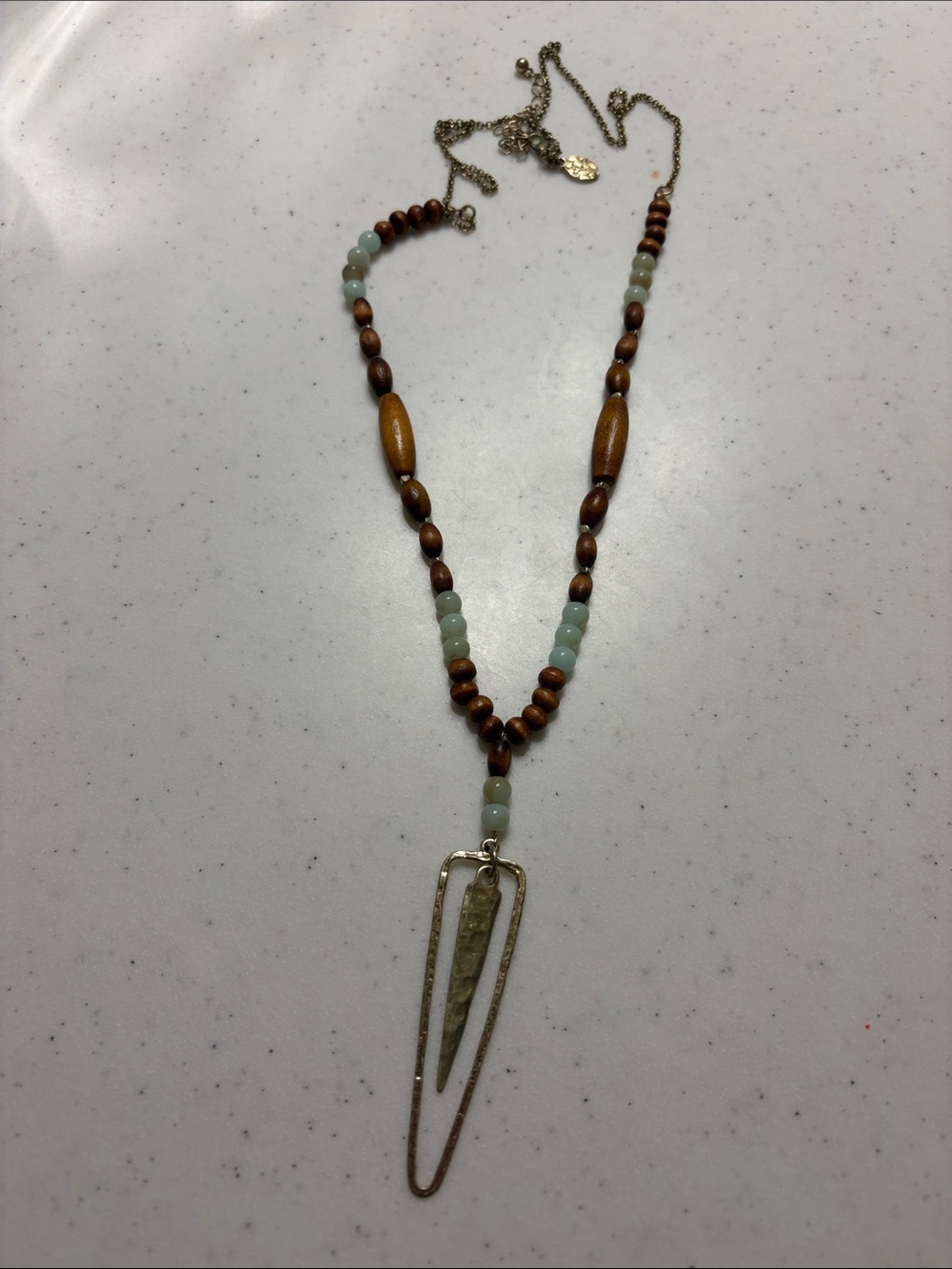 Beaded Pendant Necklace in Brown and Light Green